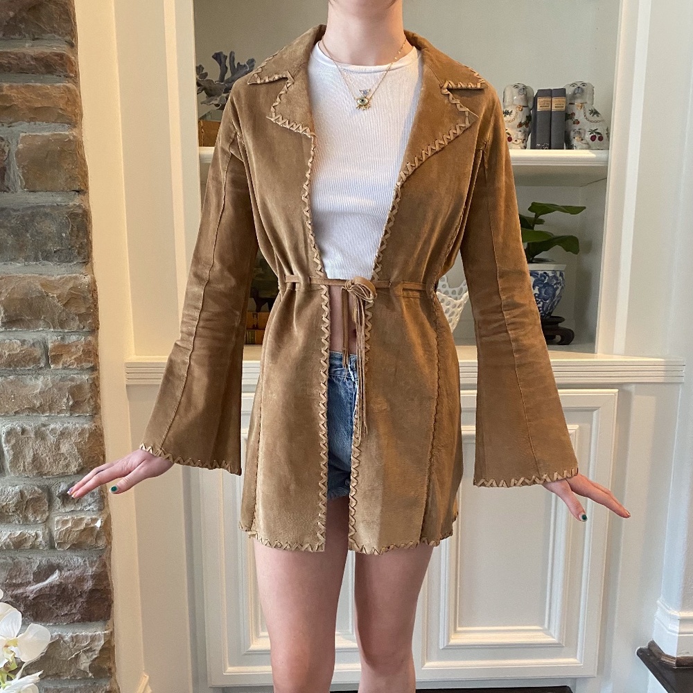 Suede Brown Coat with leather detailing